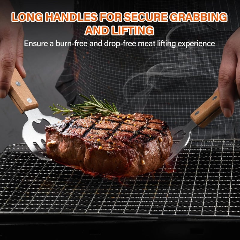 DASHTHER Stainless Steel Meat Shredder Claws with Long Wooden Handles for Pulled Pork, Turkey, Chicken - BBQ Tools for Shredding, Pulling, Handling, and Serving - Image 3