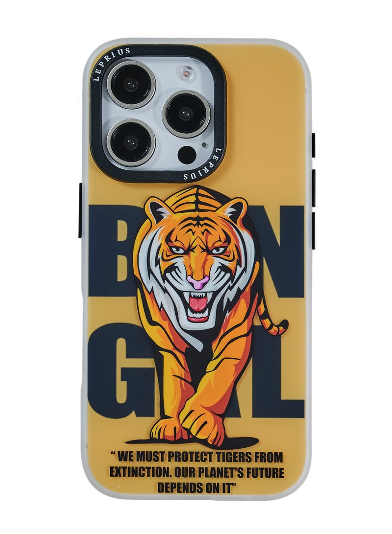Le Prius BomBay Series Shockproof IMD Printing Premium Quality Protective Phone Case Compatible with iPhone 16 Pro, Full Body Drop Protection, Slim Fit Anti-Scratch Durable Cover, MagSafe Friendly, Comfortable Grip, Stylish Premium Design for Men and Women - Tiger Walk - Image 1