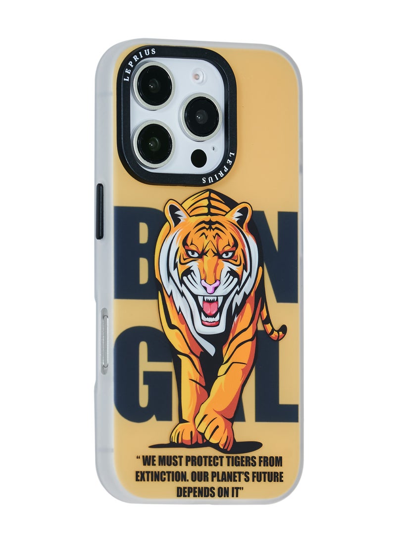 Le Prius BomBay Series Shockproof IMD Printing Premium Quality Protective Phone Case Compatible with iPhone 16 Pro, Full Body Drop Protection, Slim Fit Anti-Scratch Durable Cover, MagSafe Friendly, Comfortable Grip, Stylish Premium Design for Men and Women - Tiger Walk - Image 2