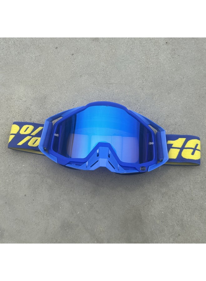 Motorcycle Cross-Country Ski Goggles - Blue Frame Blue Nose Blue Film