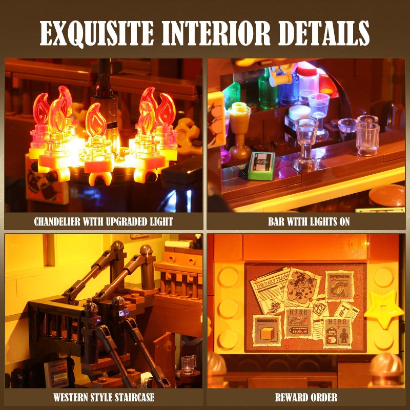 FUNWHOLE Western-Saloon Lighting Building-Bricks Set - The Old West Saloon LED Light Construction Building Model Set 2026 Pcs for Adults and Teen - Image 4