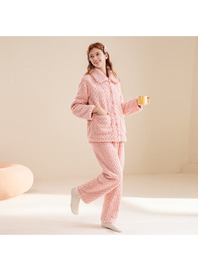 Fenton Fenteng Couple's Pajamas, Autumn And Winter Double-sided Puff Fleece, Thickened Warm Women's Loungewear Set - Image 2