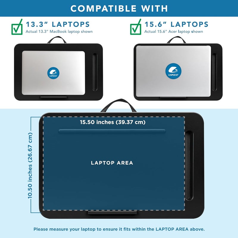 LapGear Sidekick Lap Desk With Device Ledge And Phone Holder - Black - Fits Up To 15.6 Inch Laptops - Style No. 44218 - Image 3