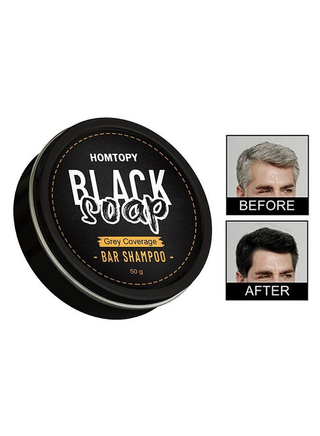 HOMTOPY Black Soap Grey Coverage Bar Shampoo 50g, hair darkening soap bar with botanical herbal extracts for hair growth and dye free solution to gray hair - Image 1