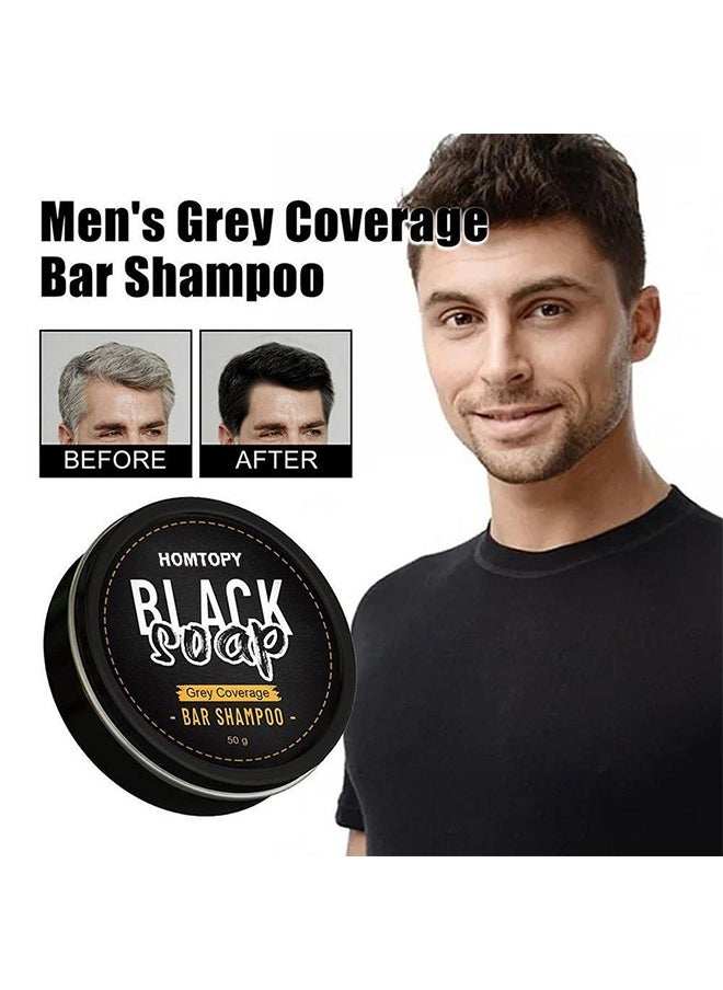 هومتوبس شامبو Black Soap Grey Coverage Bar 50 جم ، صابون سواد الشعر مع مستخلصات عشبية نباتية لنمو الشعر ومحلول خال من الصبغة للشعر الرمادي  - Image 1