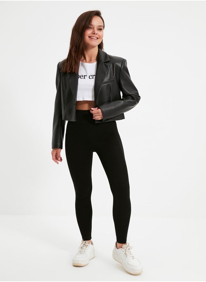 trendyol - Black High Waist Basic Knitted Interlock Leggings With Elastic Waist TWOAW20TA0047 - Image 1