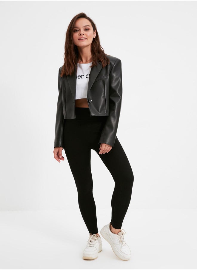 trendyol - Black High Waist Basic Knitted Interlock Leggings With Elastic Waist TWOAW20TA0047 - Image 1