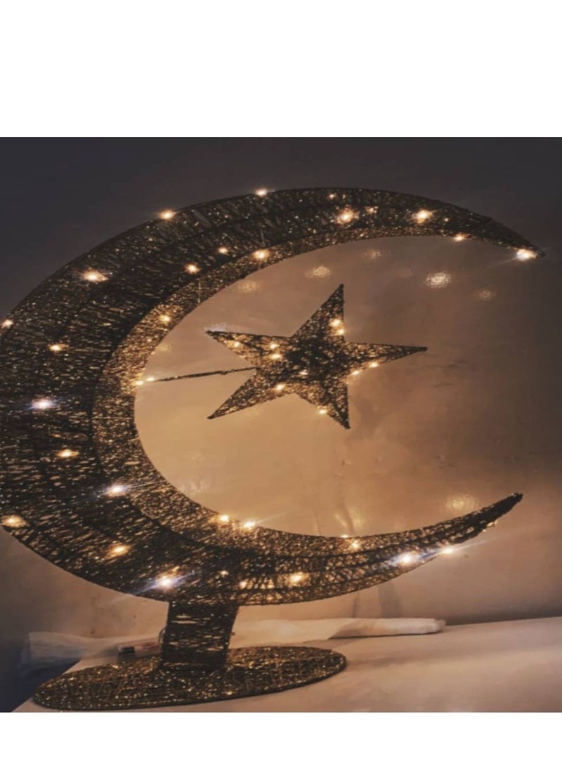 Decor Large Eid Metal Moon Star Light Decor 26.4 Inch LED Ramadan Mubarak Crescent Lamp Ramadan Decorative LED Eid Crescent Lamp Mubarak Star Moon Lamp Stand with Battery Powered - Image 2