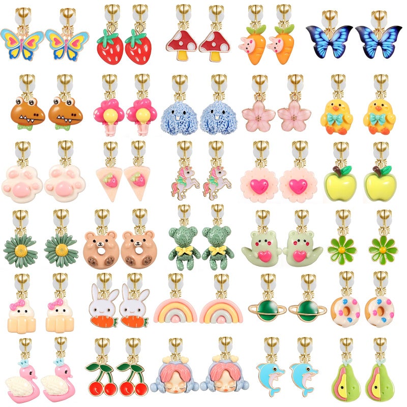 SYNLIN 30 Pairs Cartoon Clip On Earrings for Girls Adjustable NonPiercing Ear Clips Lightweight Plastic AnimalFlowerFruit Designs Butterfly Strawberry Dolphin for Kids Teens Daily Wear Gift - Image 2