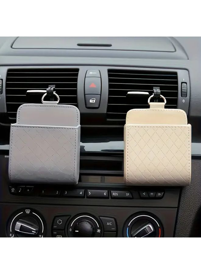 Beige Car Hanging Bag Organizer For Glasses Phone Storage Multifunctional Trash Can - Image 3