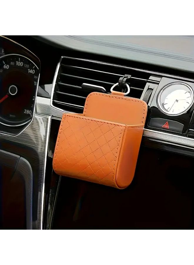 Beige Car Hanging Bag Organizer For Glasses Phone Storage Multifunctional Trash Can - Image 1