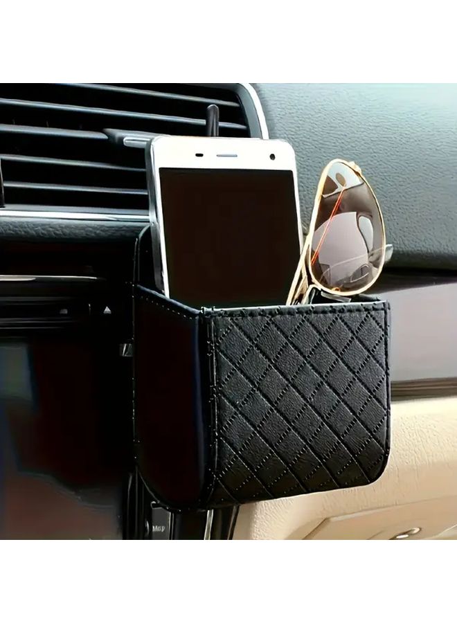 Beige Car Hanging Bag Organizer For Glasses Phone Storage Multifunctional Trash Can - Image 5