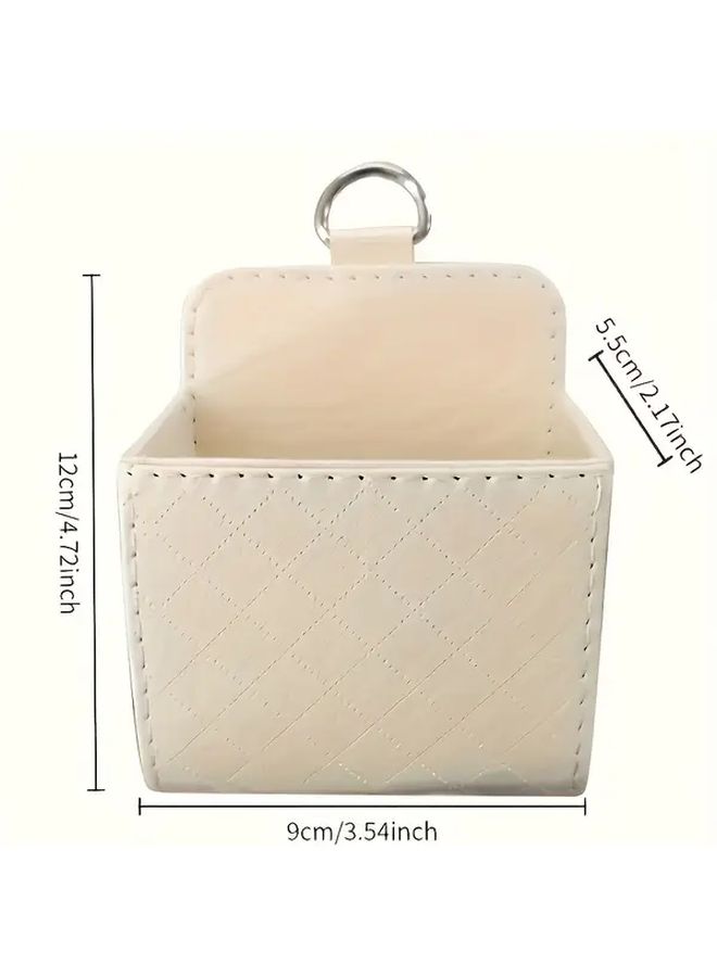 Beige Car Hanging Bag Organizer For Glasses Phone Storage Multifunctional Trash Can - Image 2