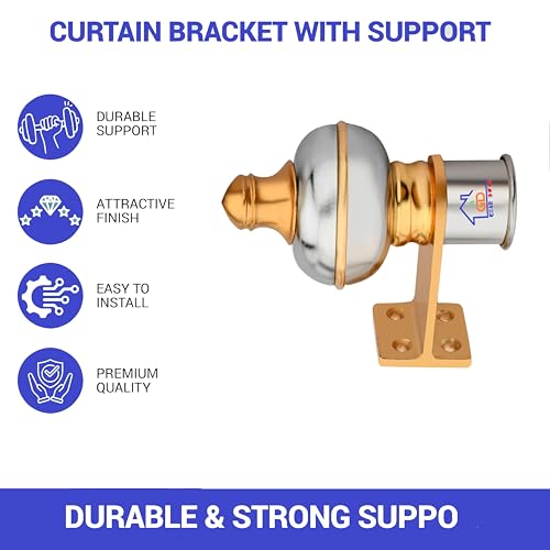 GHAR DWAR Curtain Bracket Parda Holder with Support 1 Inch Rod Pocket Finials Door and Window Rod Support for Window & Door Curtain Fitting (Pack of 8, Silver) - Image 3