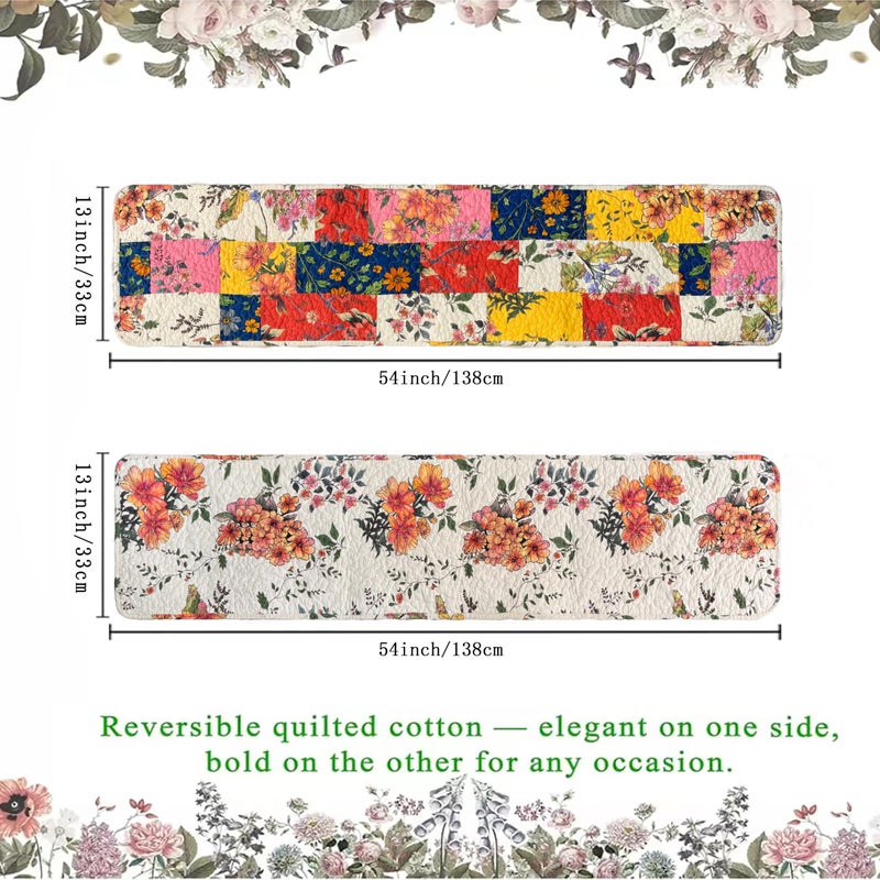 Art Pinecone Cotton Quilted Floral Patchwork Table Runner 54 Inches Long â€“ Handmade Farmhouse Table Runner for Dining Room, Coffee Table, or Buffet (Floral, 13*54) - Image 2