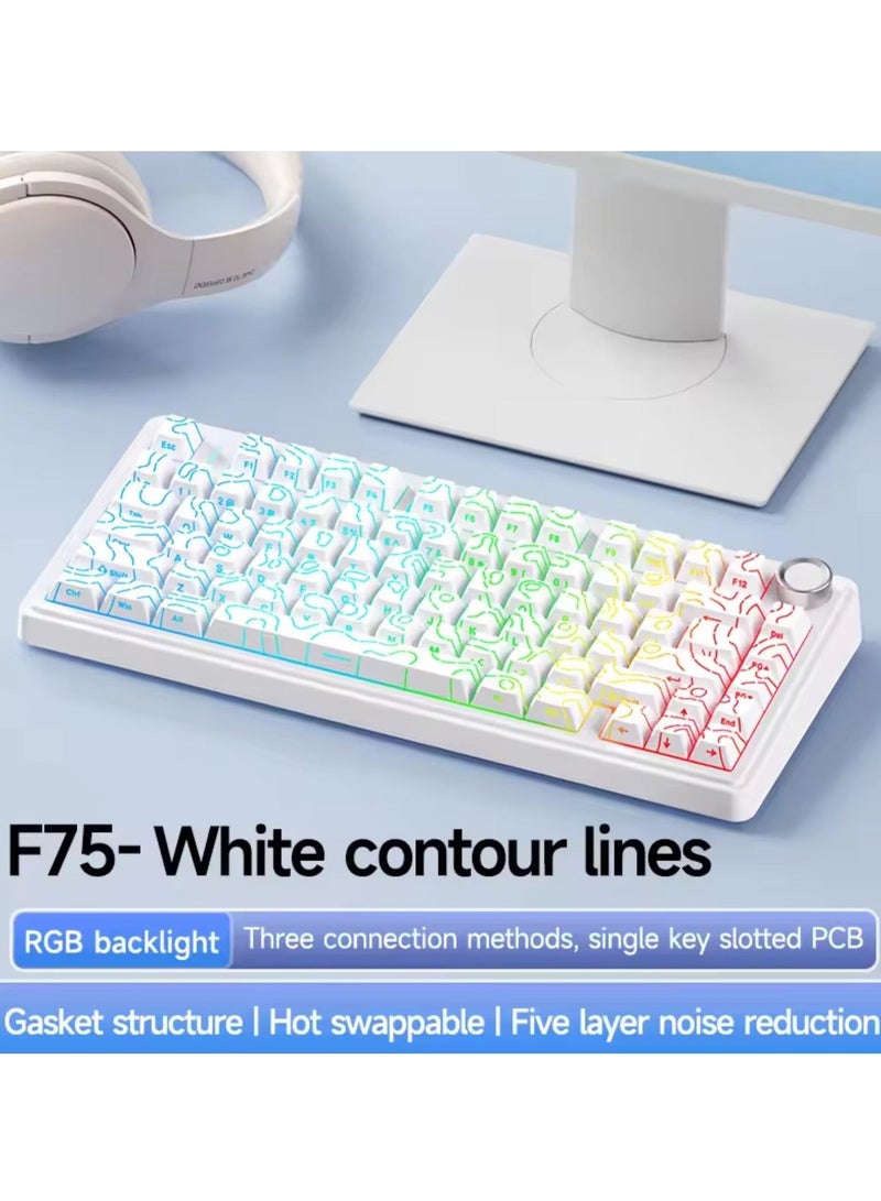 AULA F75 Gaming Keyboard Triple Mode Connected 75% Mechanical Keyboard with RGB Backlit Shine-Through Hot Swappable Keycaps and Knob - Image 2