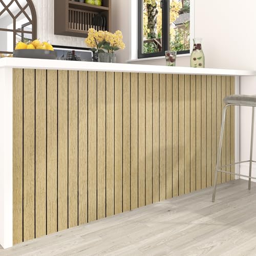 Wallercity 3D Wood Brown Wall Panels Peel and Stick Faux Wood Slat Decorative Wall Panels for Ceiling Self Adhesive Woodgrain Soundproof Foam Walls Paneling for Bedroom Counter Door Decor 117x118 - Image 3