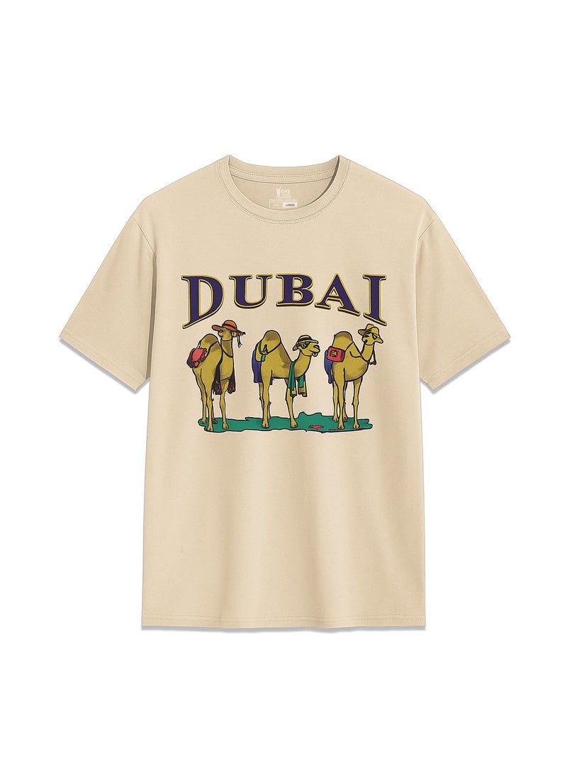 AROAQ Yoo Street Dubai 3 Camels Desert Scene T Shirt Iconic Middle Eastern Graphic for Stylish Outfits  - Image 1