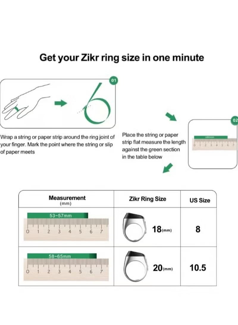 Zikr 1 Lite Smart Ring for Muslims Tally Tasbeeh Counter with Vibration Reminder 18mm - Image 4
