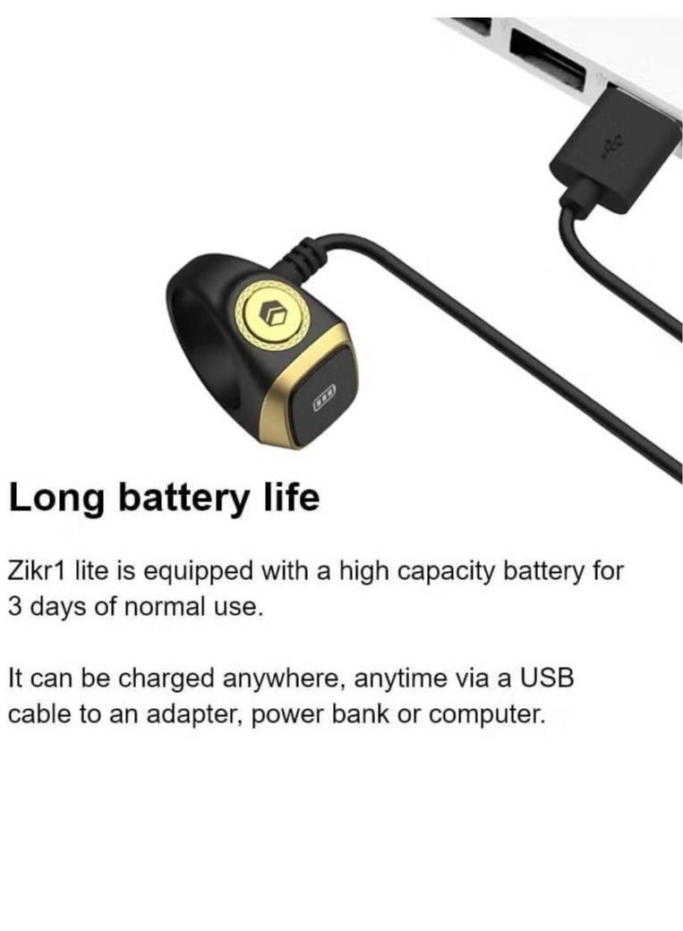 Zikr 1 Lite Smart Ring for Muslims Tally Tasbeeh Counter with Vibration Reminder 18mm - Image 3