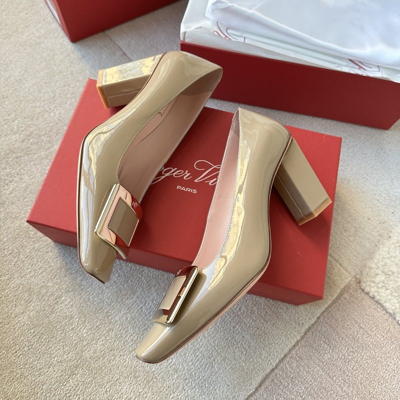 Elegant Elegant Metal Buckle High Heels Square Head Shallow Mouth Patent Leather Comfortable Office Comfortable Ins Classic - Image 4
