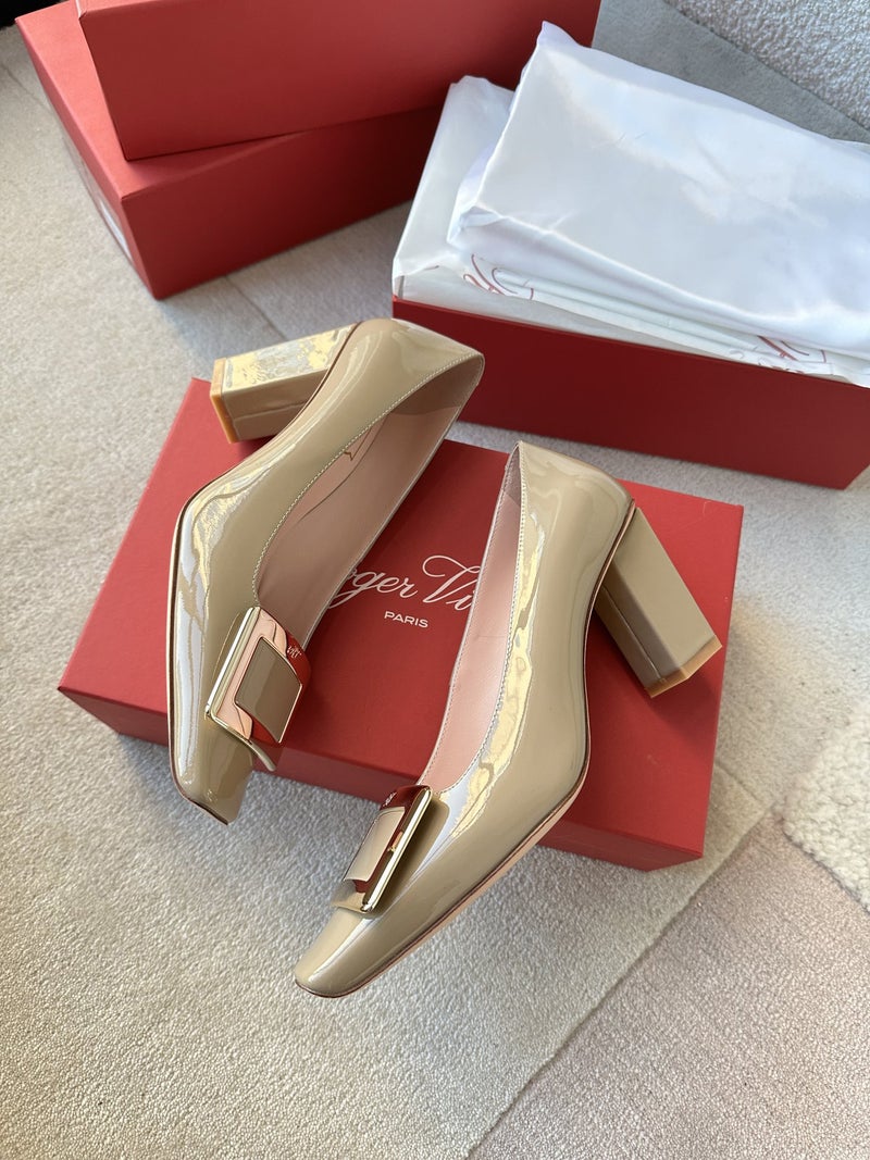 Elegant Elegant Metal Buckle High Heels Square Head Shallow Mouth Patent Leather Comfortable Office Comfortable Ins Classic - Image 1