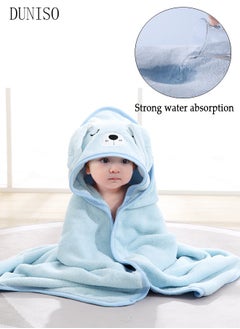 DUNISO Baby Bath Towels Newborn Hooded Baby Towel Ultra Absorbent and Soft Cotton Hooded Washcloth for Baby Toddler Infant Unisex Hooded Baby Bath Towel Blue  - Image 1