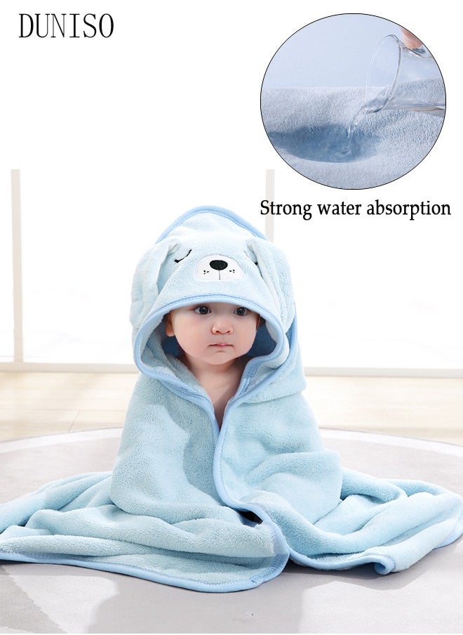 DUNISO Baby Bath Towels Newborn Hooded Baby Towel Ultra Absorbent and Soft Cotton Hooded Washcloth for Baby Toddler Infant Unisex Hooded Baby Bath Towel Blue  - Image 1