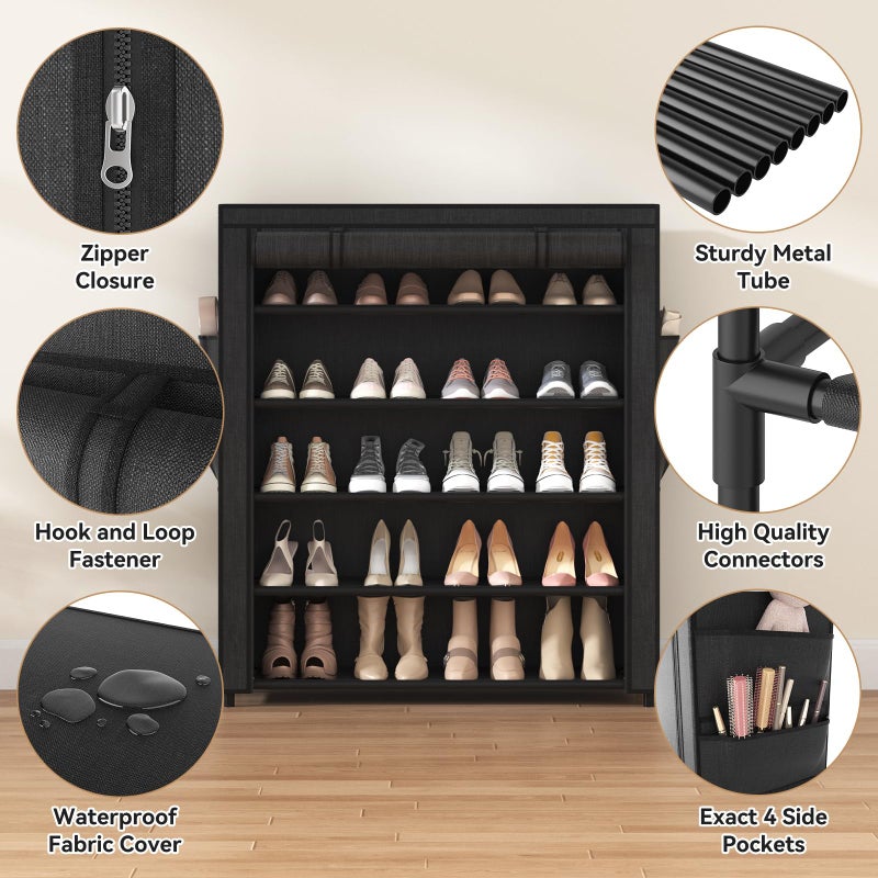 VILICK Shoe Rack with Cover, 5 Tier Shoe Organizer Storage for 20-24 Pair Shoes and Boots Large Shoe Storage Shelf Space Saving Vertical Shoe Rack for Closet, Front Door Entrance, Dorm, Garage - Image 4