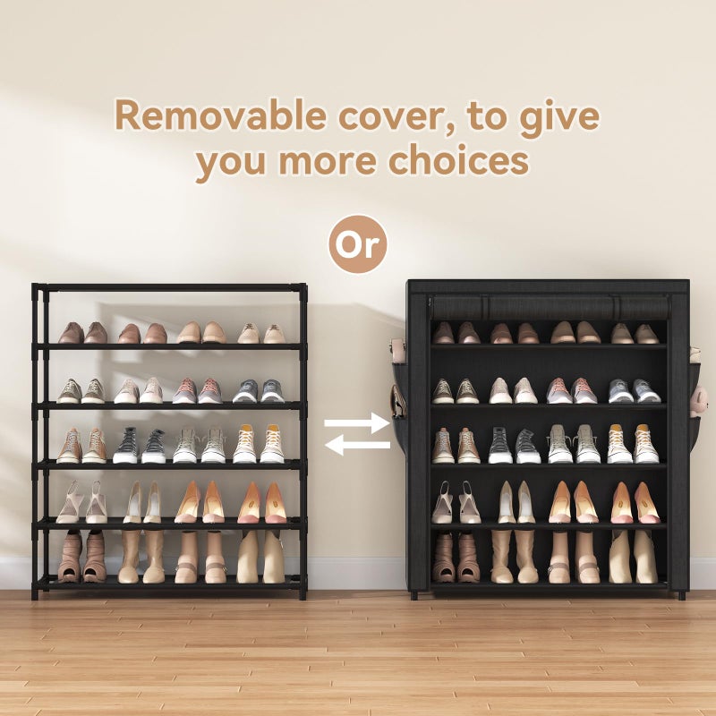 VILICK Shoe Rack with Cover, 5 Tier Shoe Organizer Storage for 20-24 Pair Shoes and Boots Large Shoe Storage Shelf Space Saving Vertical Shoe Rack for Closet, Front Door Entrance, Dorm, Garage - Image 5