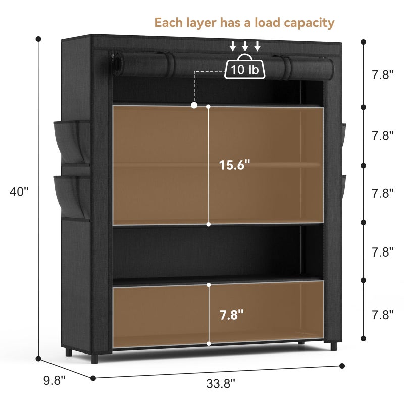 VILICK Shoe Rack with Cover, 5 Tier Shoe Organizer Storage for 20-24 Pair Shoes and Boots Large Shoe Storage Shelf Space Saving Vertical Shoe Rack for Closet, Front Door Entrance, Dorm, Garage - Image 3