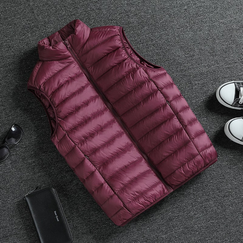 Winter New Light and Thin fleece-lined Vest Mens Cotton Vest Warm Thickened Sports 2023 Short Vest Jacket wine red [cotton jacket]]