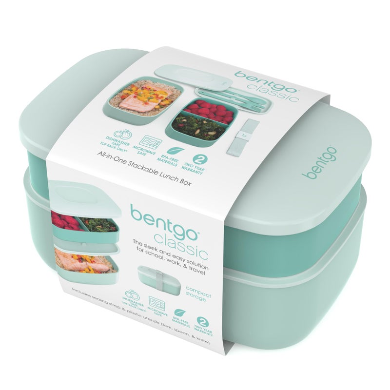 Bentgo Classic - Adult Bento Box, Stackable 3-Compartment Lunch Box with Removable Utensil Set and Sealing Strap, BPA-Free, Food Container Ideal for Meal Prep, Work, and On the Go (Coastal Aqua) - Image 4
