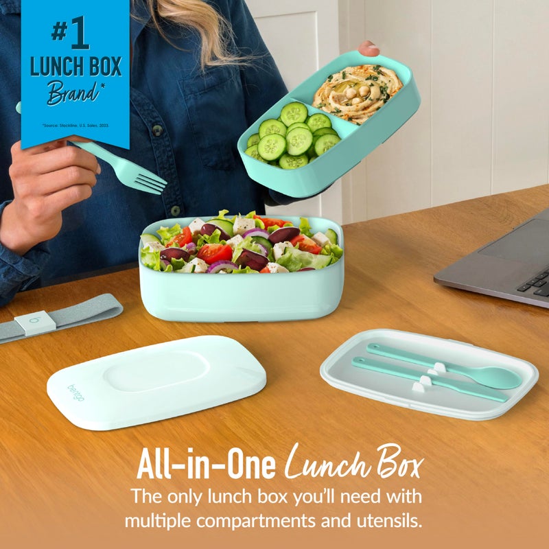 Bentgo Classic - Adult Bento Box, Stackable 3-Compartment Lunch Box with Removable Utensil Set and Sealing Strap, BPA-Free, Food Container Ideal for Meal Prep, Work, and On the Go (Coastal Aqua) - Image 2