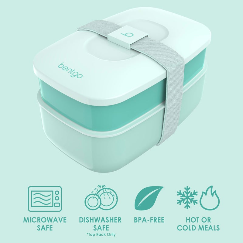 Bentgo Classic - Adult Bento Box, Stackable 3-Compartment Lunch Box with Removable Utensil Set and Sealing Strap, BPA-Free, Food Container Ideal for Meal Prep, Work, and On the Go (Coastal Aqua) - Image 3