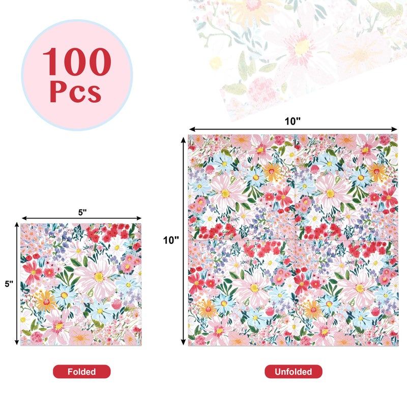 Gift Boutique 100 قطعة من مناديل الكوكتيل الزهرية الربيعية القابلة للتصرف لتزيين حفلات الصيف وأعياد الميلاد - Image 1