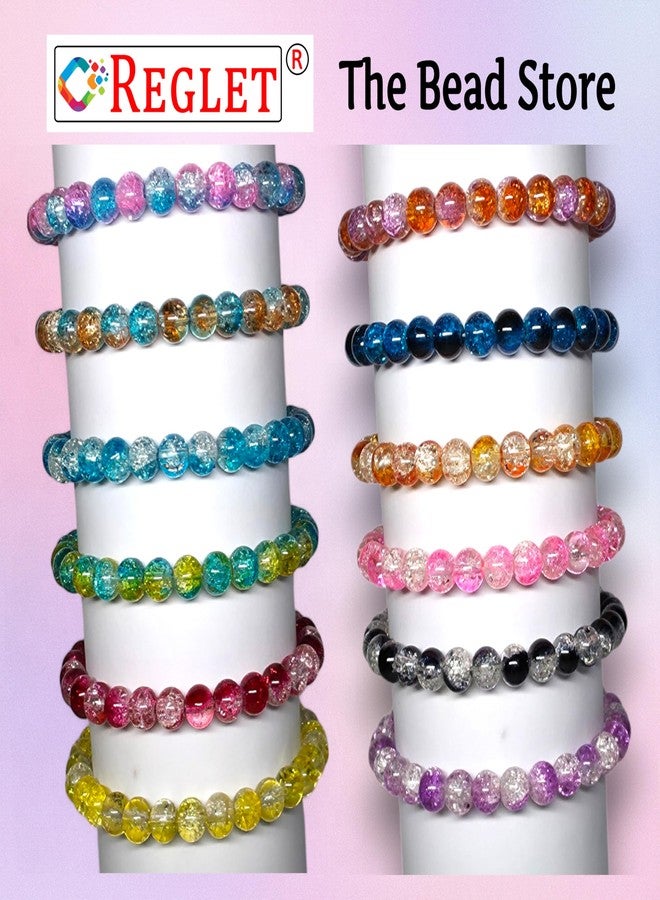 REGLET Pack of 12 - Adjustable Dual Shade Sparkle Glass Bead Bracelet Combo Set - Handcrafted Stretchable Bracelets for Women, Girls, Kids - Mullticolour - Bead Size 8mm - Image 4