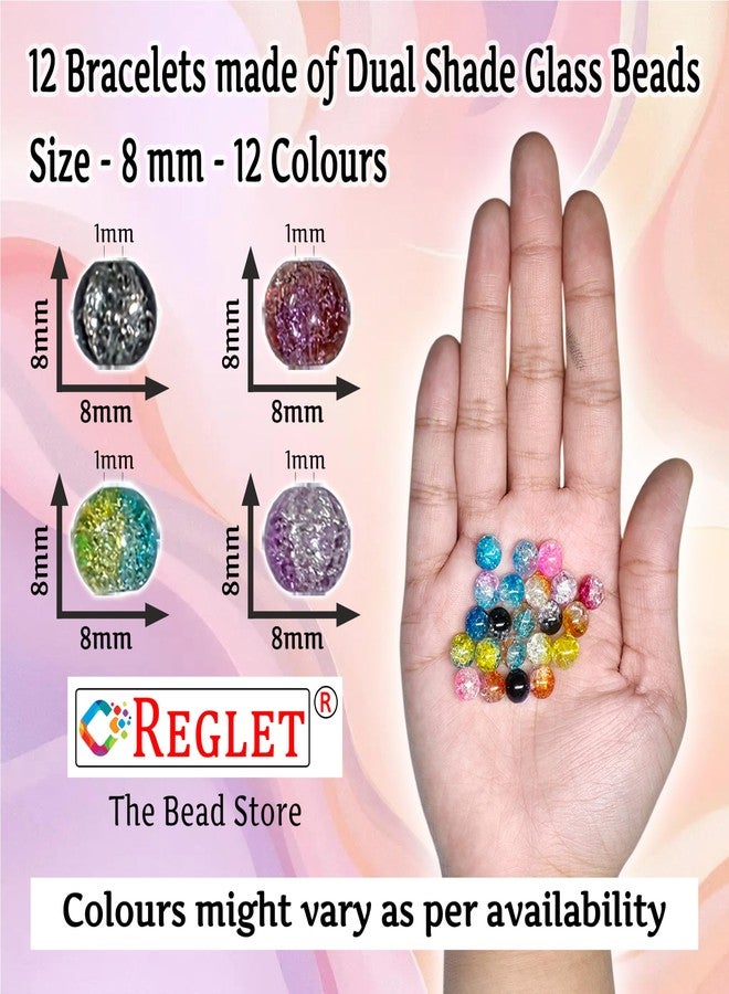 REGLET Pack of 12 - Adjustable Dual Shade Sparkle Glass Bead Bracelet Combo Set - Handcrafted Stretchable Bracelets for Women, Girls, Kids - Mullticolour - Bead Size 8mm - Image 3