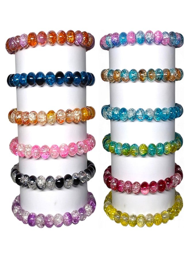 REGLET Pack of 12 - Adjustable Dual Shade Sparkle Glass Bead Bracelet Combo Set - Handcrafted Stretchable Bracelets for Women, Girls, Kids - Mullticolour - Bead Size 8mm - Image 1