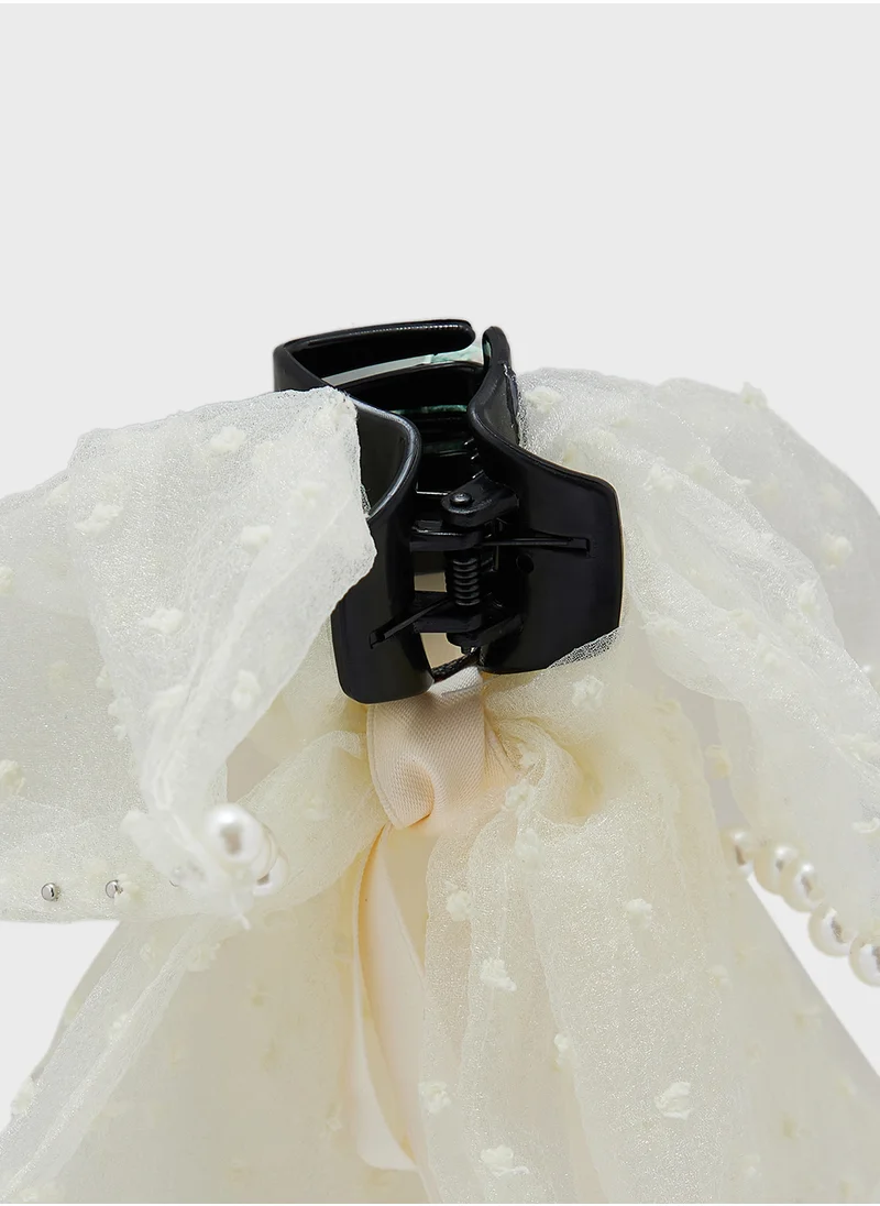 ELLA Bow Detail Pearl Claw Clip
