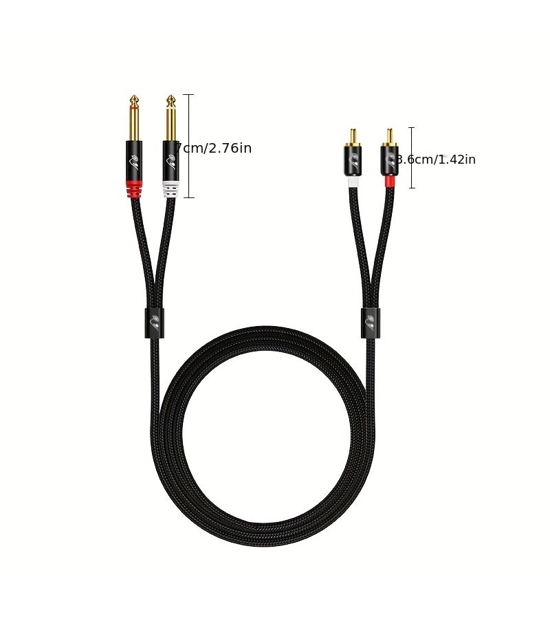 كابل RG Dual 1/4 بوصة TS إلى Dual RCA بطول 23 بوصة، ثقيل الاستخدام لتوصيل الصوت، مع غلاف نحاسي مطلي بالذهب، مخصص لأجهزة استقبال AV ومكبرات الصوت وأنظمة ستيريو المنزل ومضخمات الصوت. - Image 2
