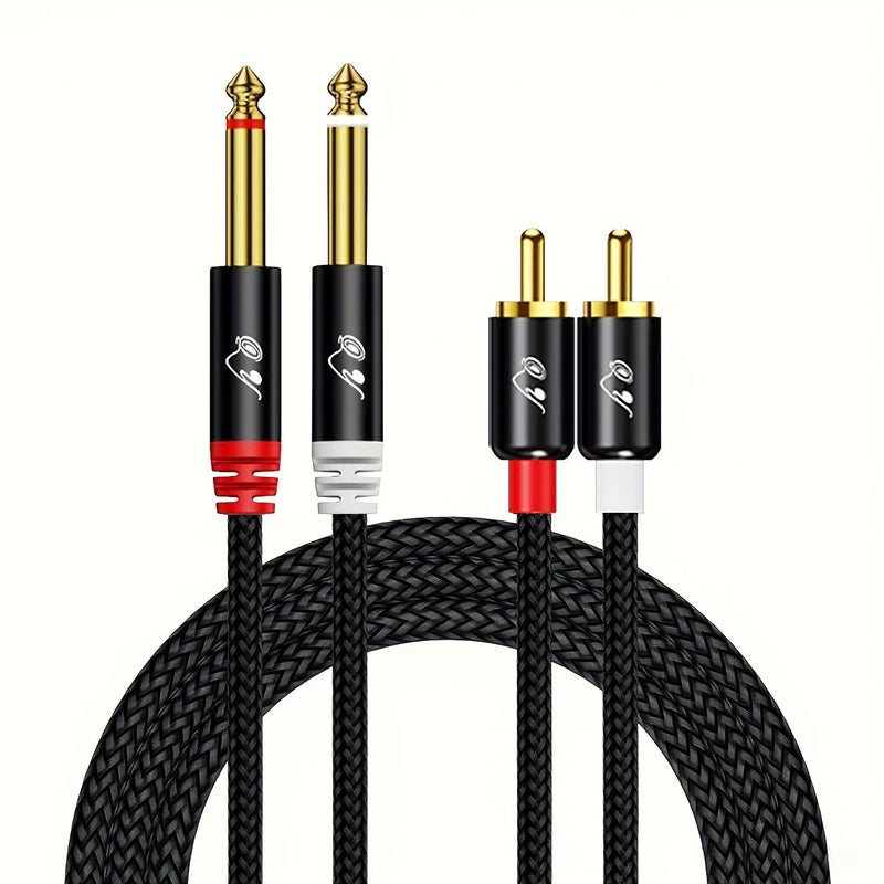 كابل RG Dual 1/4 بوصة TS إلى Dual RCA بطول 23 بوصة، ثقيل الاستخدام لتوصيل الصوت، مع غلاف نحاسي مطلي بالذهب، مخصص لأجهزة استقبال AV ومكبرات الصوت وأنظمة ستيريو المنزل ومضخمات الصوت. - Image 1