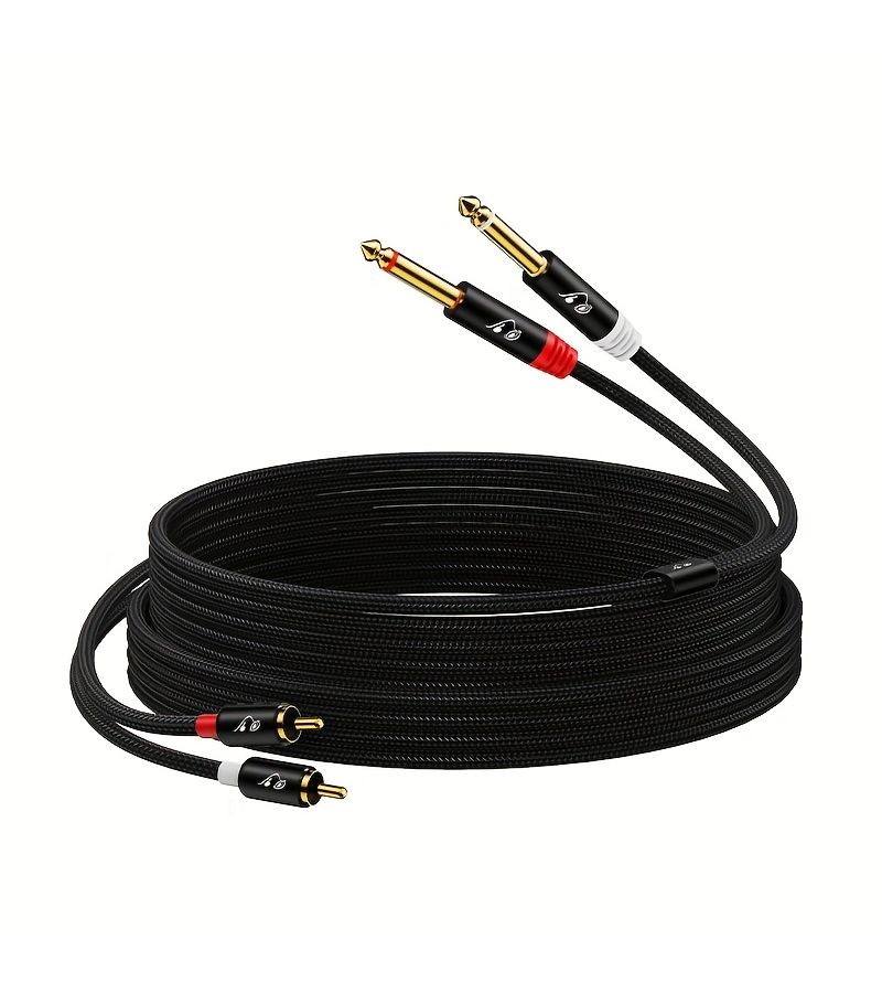 كابل RG Dual 1/4 بوصة TS إلى Dual RCA بطول 23 بوصة، ثقيل الاستخدام لتوصيل الصوت، مع غلاف نحاسي مطلي بالذهب، مخصص لأجهزة استقبال AV ومكبرات الصوت وأنظمة ستيريو المنزل ومضخمات الصوت. - Image 3