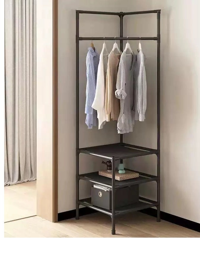 COYICMSS Corner coat rack, Multi-Layer Shoe and Hat Rack Household Multifunctional clothes rack (Black) - Image 1