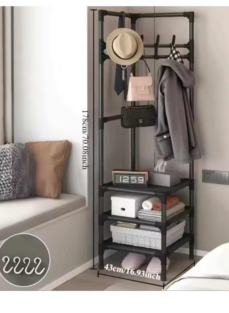 COYICMSS Corner coat rack, Multi-Layer Shoe and Hat Rack Household Multifunctional clothes rack (Black) - Image 2