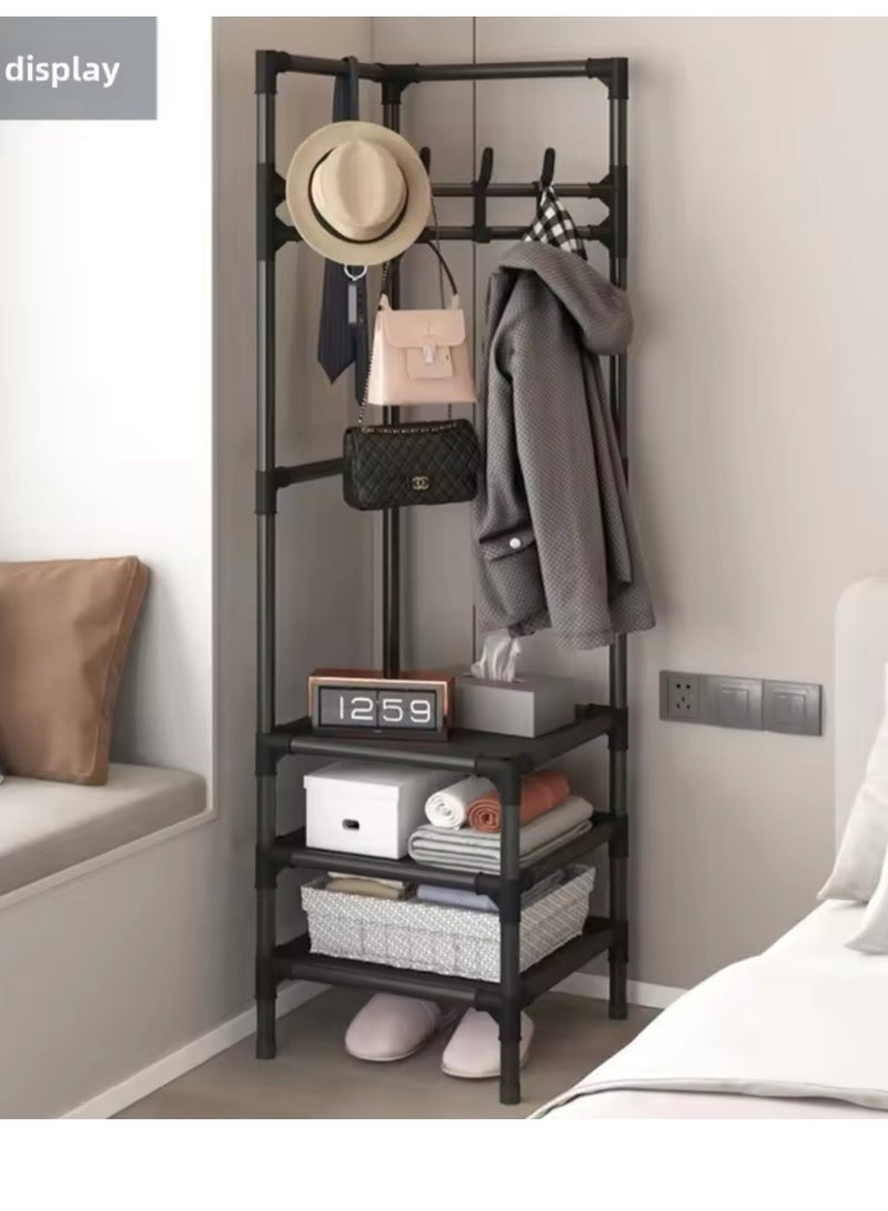 COYICMSS Corner coat rack, Multi-Layer Shoe and Hat Rack Household Multifunctional clothes rack (Black) - Image 3