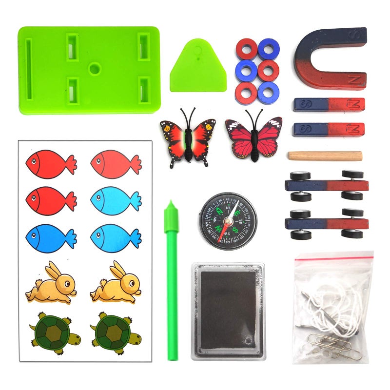 EUDAX Labs Junior Science N/S Magnet Set for Education Science Experiment Tools Icluding Bar/Ring/Horseshoe/Compass Magnets
