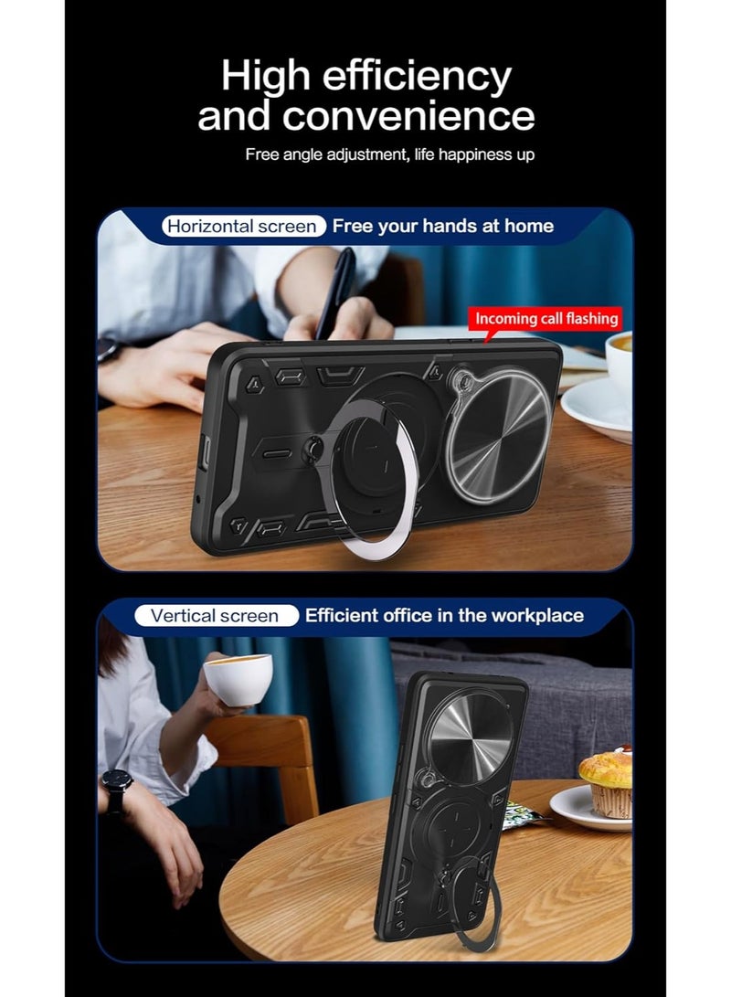 Case Cover for Honor X9c 5G, Slide Camera Lens Cover, 360°Rotating Kickstand Ring, Bumper Shockproof Phone Case，Compatible with Car Magnetic Mount Mobile Phone Case for Honor X9c 5G Black - Image 3