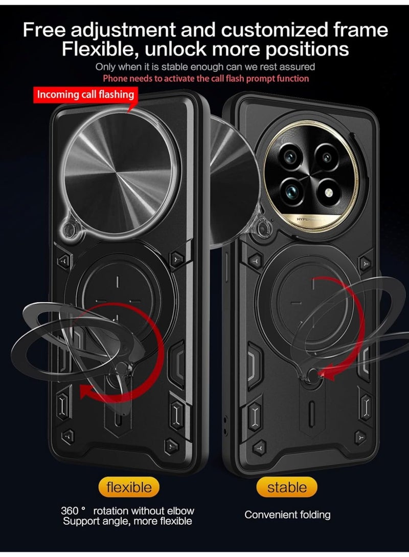 Case Cover for Honor X9c 5G, Slide Camera Lens Cover, 360°Rotating Kickstand Ring, Bumper Shockproof Phone Case，Compatible with Car Magnetic Mount Mobile Phone Case for Honor X9c 5G Black - Image 4