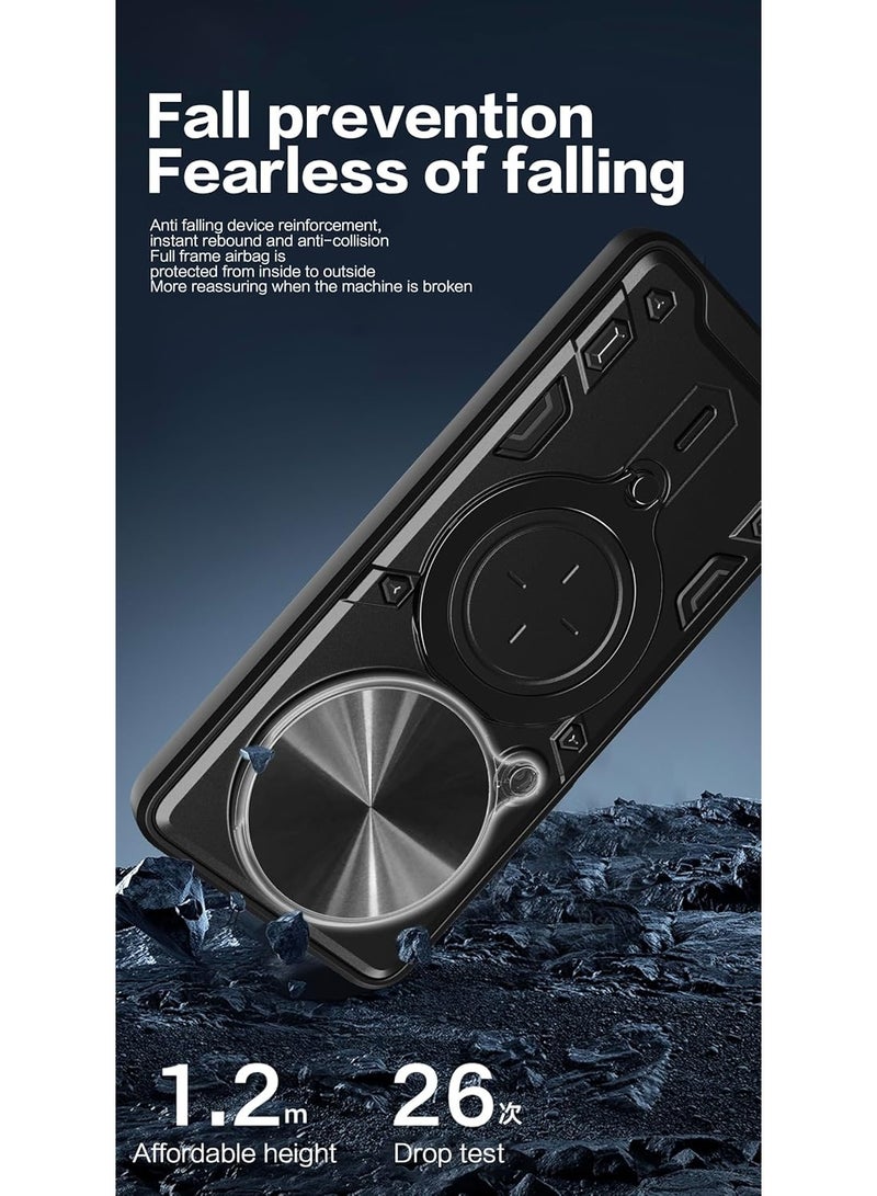 Case Cover for Honor X9c 5G, Slide Camera Lens Cover, 360°Rotating Kickstand Ring, Bumper Shockproof Phone Case，Compatible with Car Magnetic Mount Mobile Phone Case for Honor X9c 5G Black - Image 5